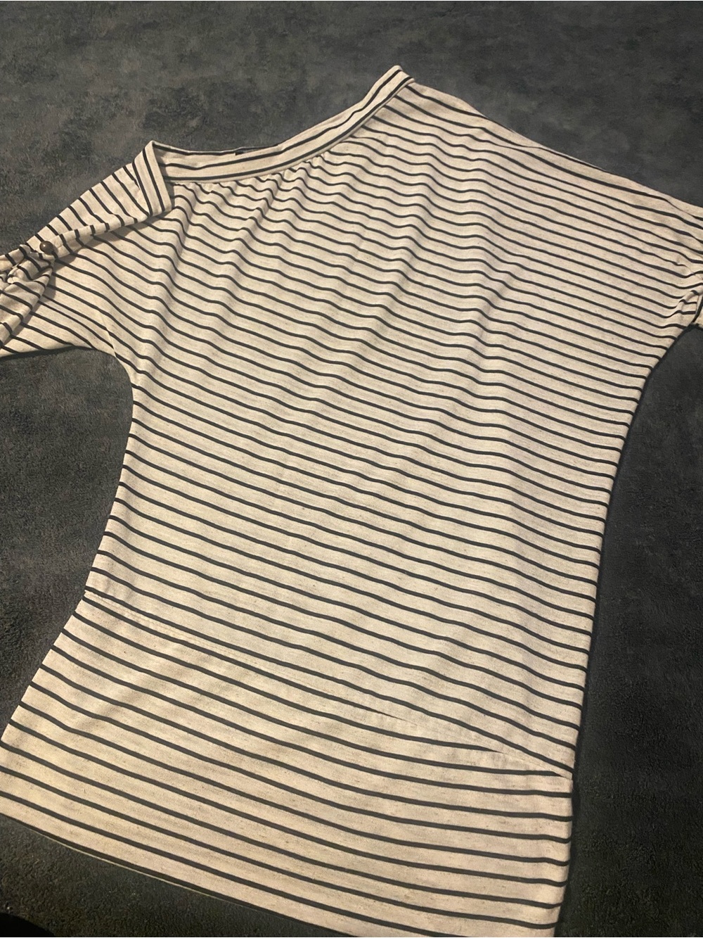 Wet Seal Cream and Black Striped Boatneck Short Sleeve Top
